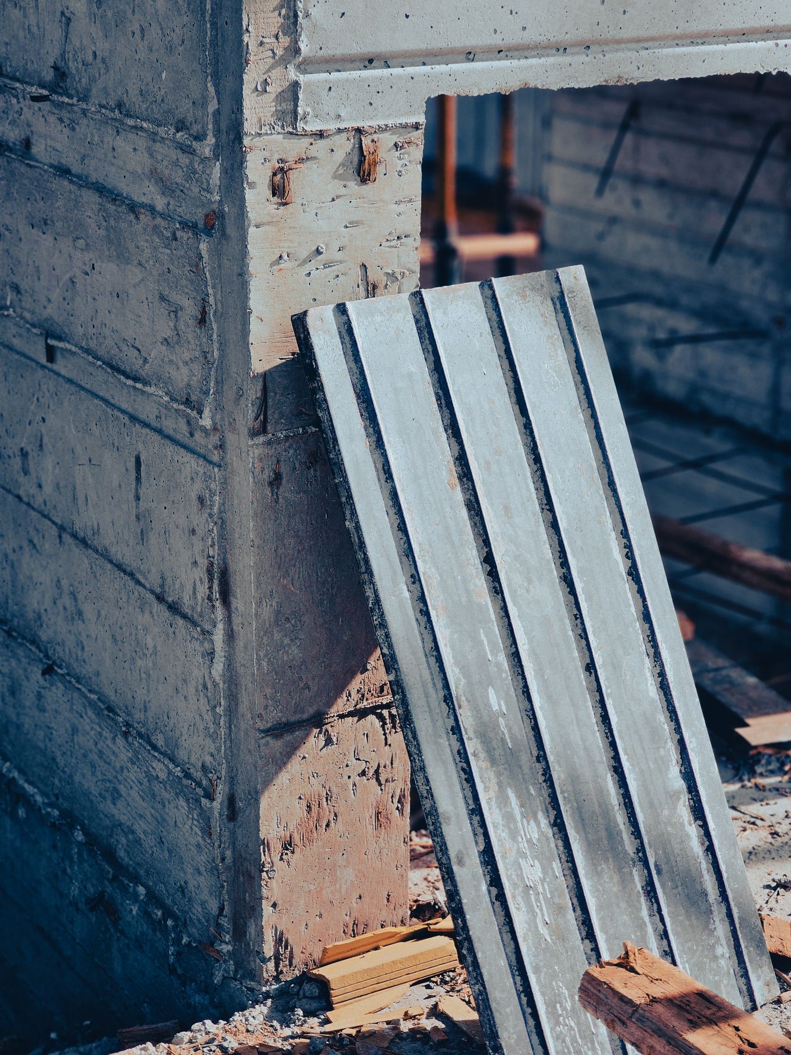 Concrete beam-and-column joint at a construction site